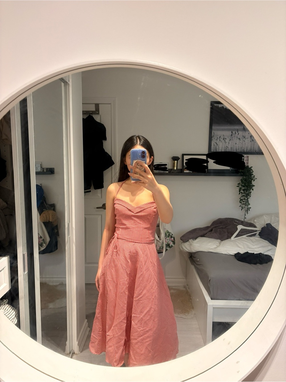 Betsey Johnson Red Gingham Midi Dress with Spaghetti Straps